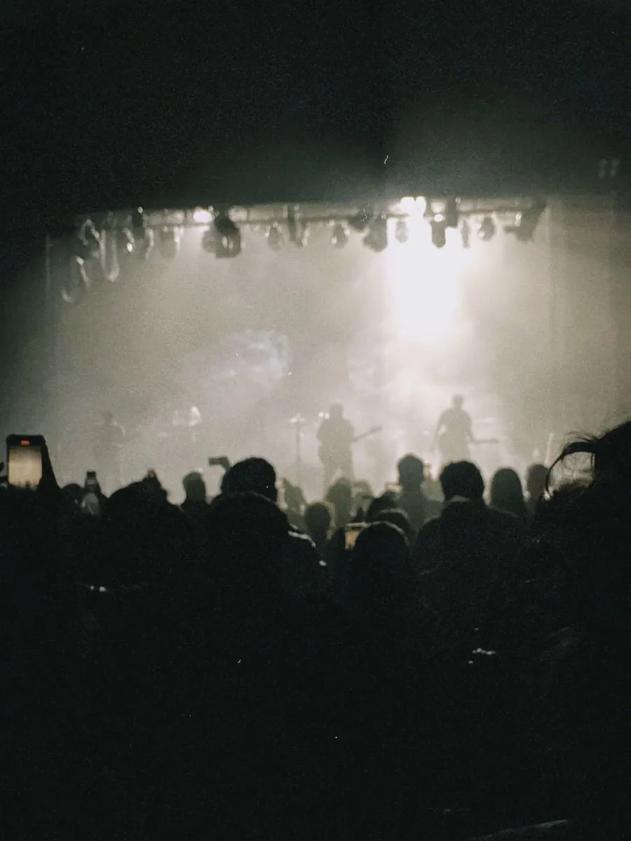 Singer performing under stage lights